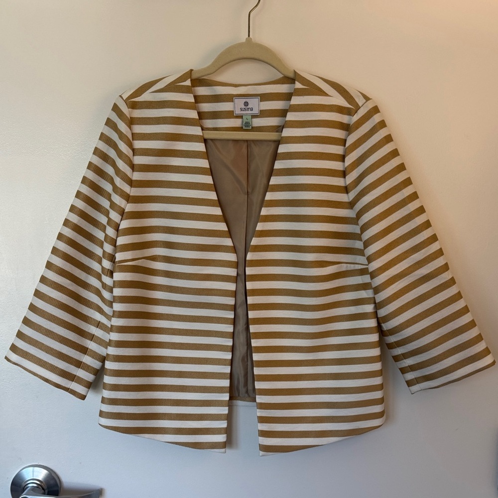 Susina Beige and White Striped Blazer